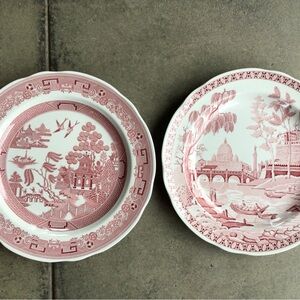 Pair of Spode Pink Dinner Plates Archive Collection Georgian Series
